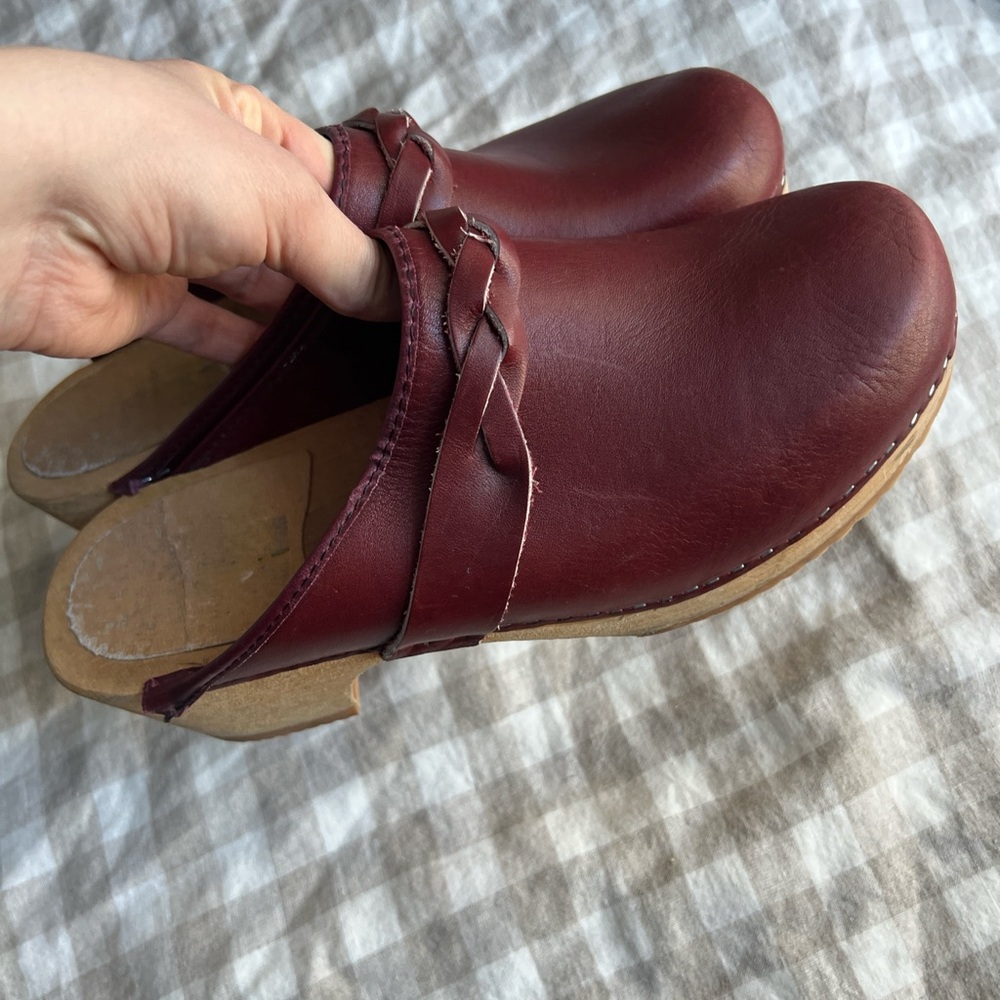 Vintage 1970s Holie by Olof Daughters Wood and Leather Clogs made in Ulla Sweden